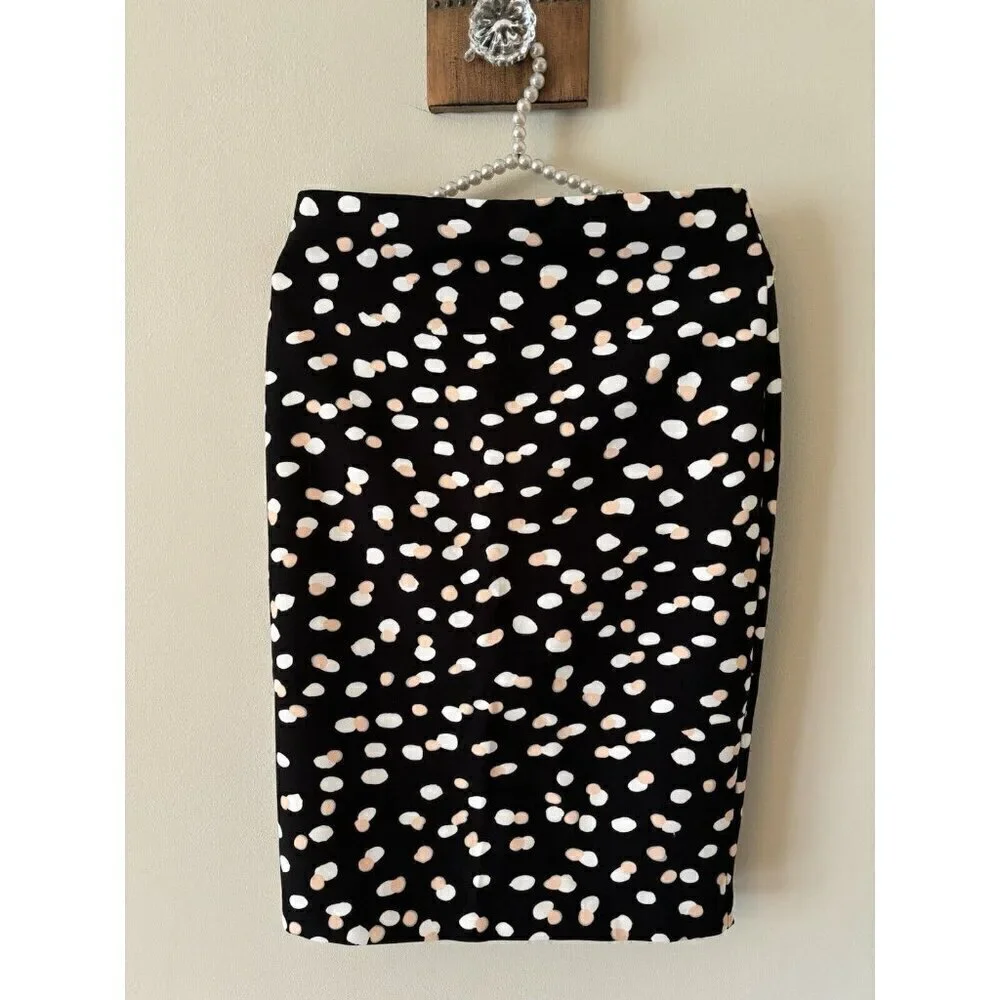 NWOT Philosophy Womens Size 2 Black Random Dot Print Pencil Skirt